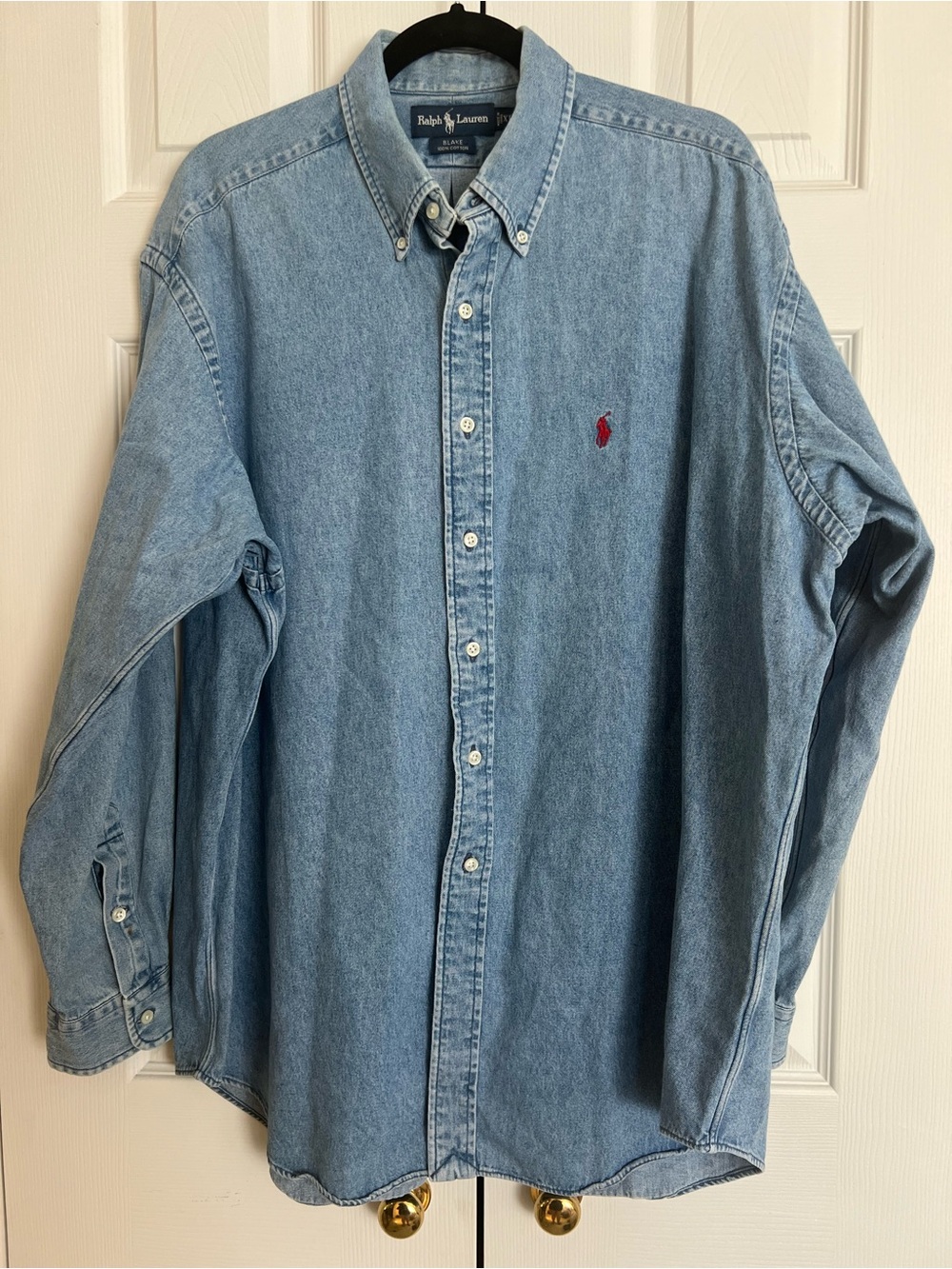Vintage Polo Ralph Lauren Blake Denim Shirt Blue 100% Cotton Red Pony